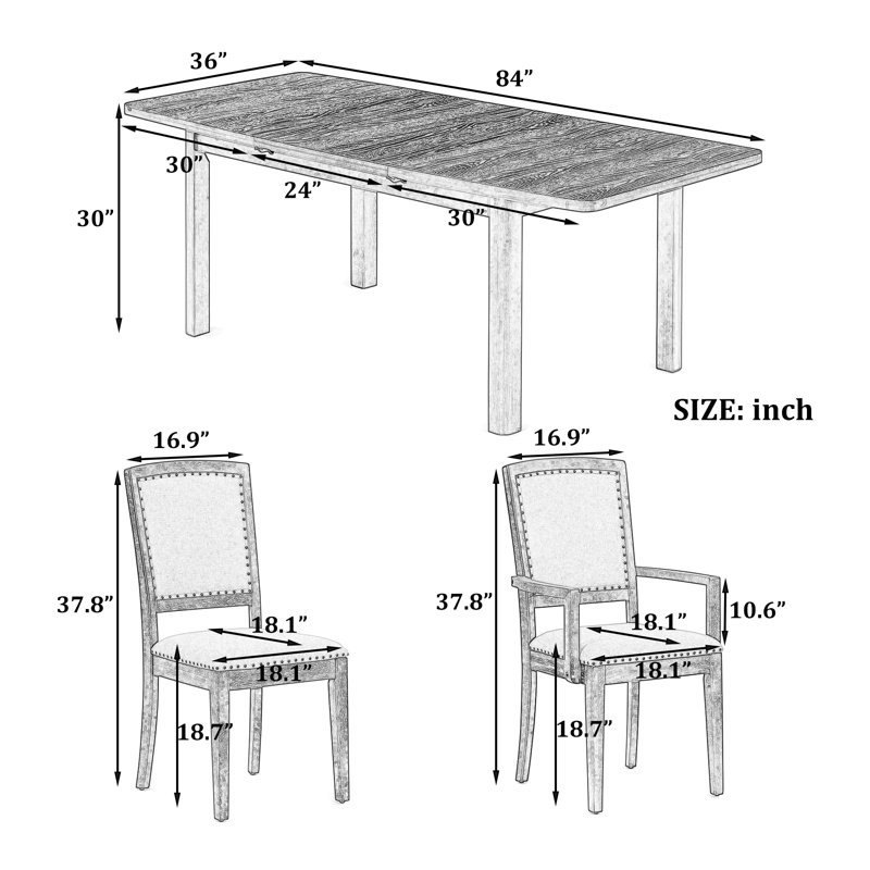 Ensemble de table de salle à manger à rallonge Rustic, Naturel
