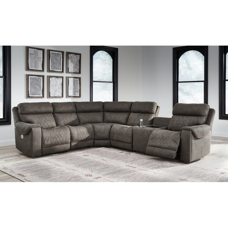 Gray Six-Piece Faux Leather Reclining Sectional Sofa
