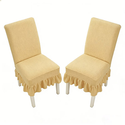 2 PCS Stretch Parsons Dining Chair Covers with Ruffled Skirt, Elastic Slipcovers for High Back Chairs, Wrinkle-Resistant Fabric Protection for Dining Room, Restaurant, Banquet