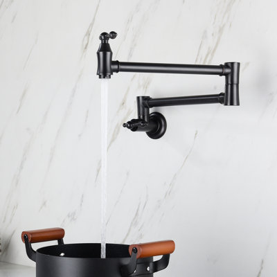 Robinet remplisseur mural de cuisine noir mat, rotatif à 360 °, laiton, revêtement anticorrosion, poignée double pliable pour économiser de l'espace, rotatif,