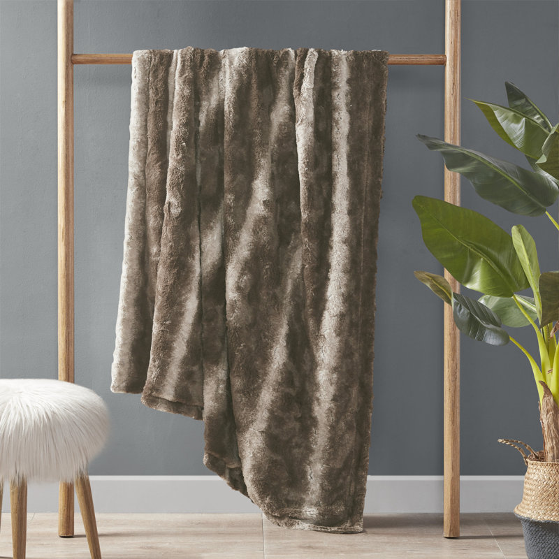 Twin Brown Faux Fur Reversible Throw Blanket