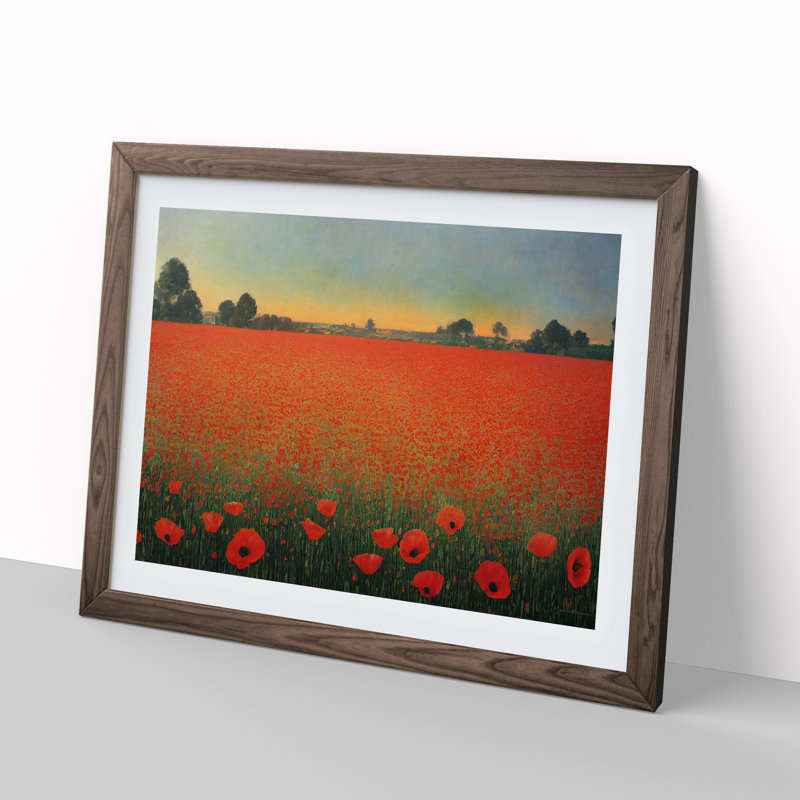 Intense Poppy Field Flowers - Framed Print, 46cm H x 64cm W x 2cm D, Walnut