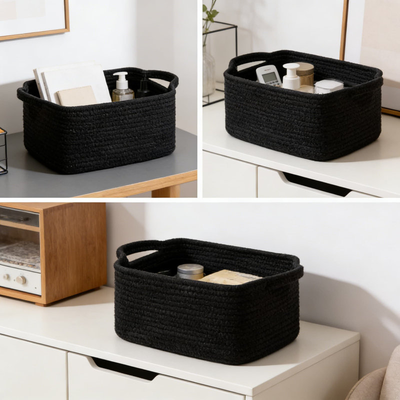 Cotton Rope Storage Baskets With Handles, Set Of 3 Woven Decorative Baskets For Nursery, Shelves, And Home Organization, 3