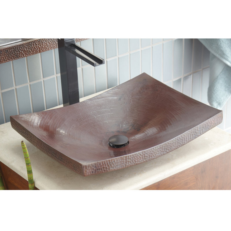 Lavabo de salle de bain vasque rectangulaire martelé à la main Kohani, Cuivre antique