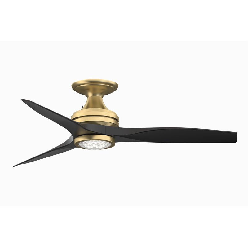 Spitfire 48 inch Flush Indoor/Outdoor Ceiling Fan with LED Light Kit - Brushed Satin Brass with Black Blades, Black