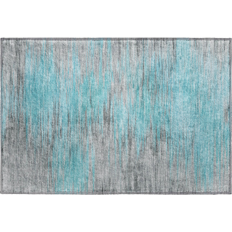 Premium Machine Washable Prisco Teal Rug, Rectangle 1'8" x 2'6"