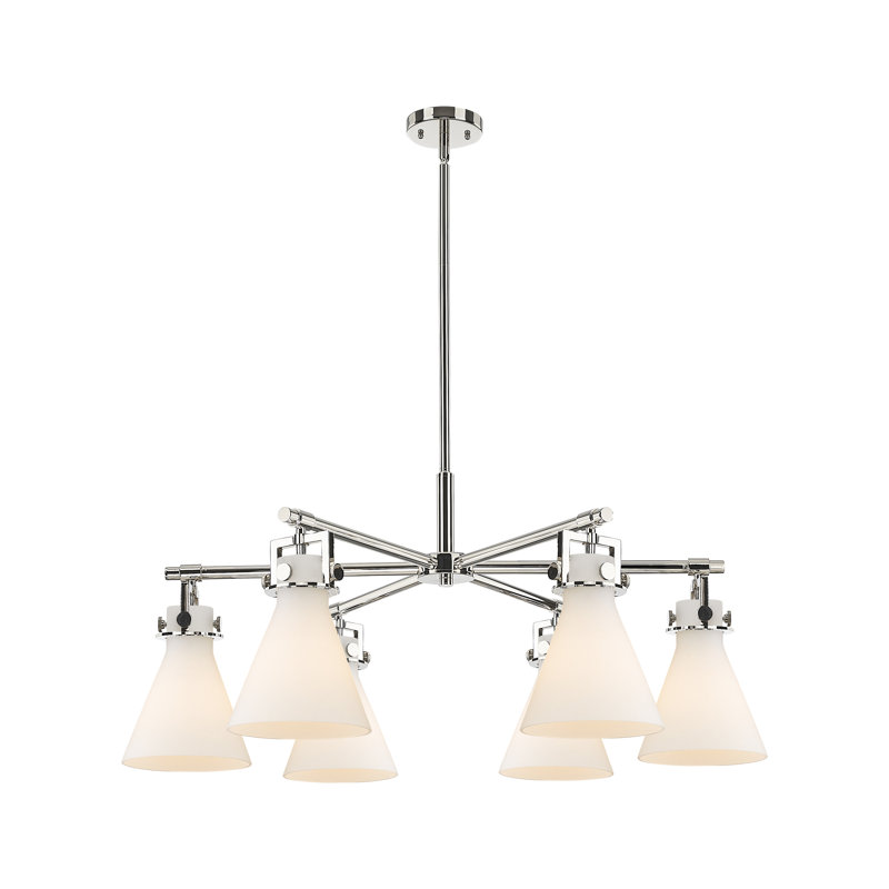 Lustre suspendu 6 lumières Newton Sphere, Nickel poli, Blanc