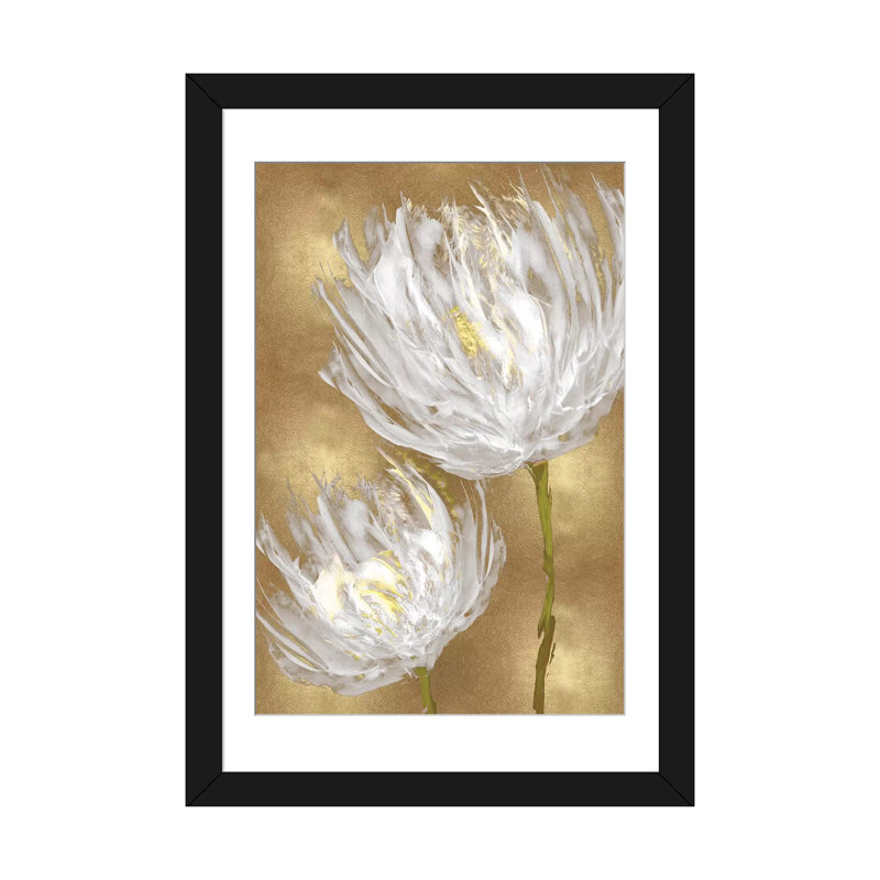 Tulips On Gold II by Vanessa Austin - Print, Black Framed Fine Art Paper, 32" H x 24" W x 1" D
