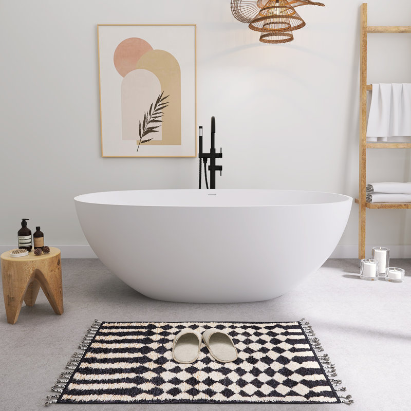 61'' x 29'' Freestanding Soaking Solid Surface Bathtub, White