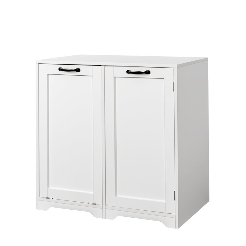 Armoire à linge avec portes et tablette, panier à linge inclinable, style autoportant, tablette réglable, blanc