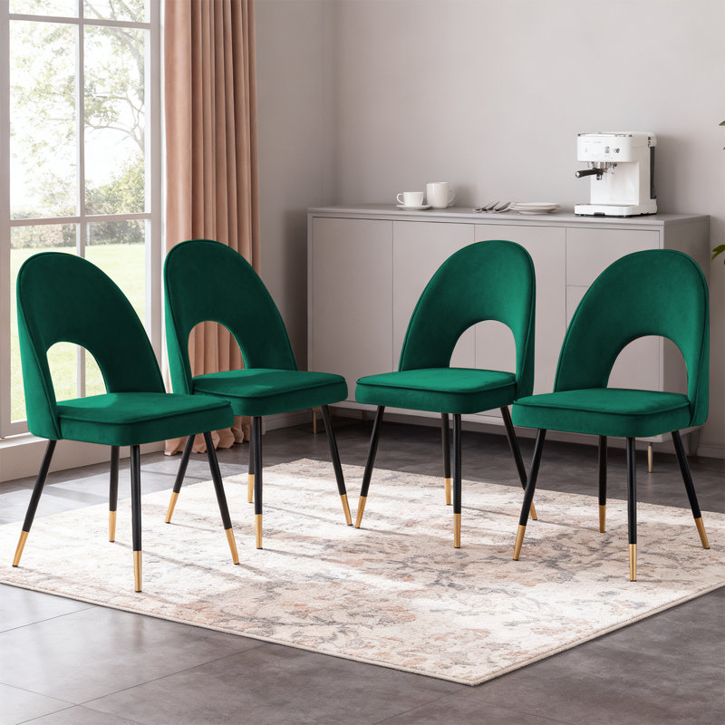 Zackery Velvet Upholstered Dining Chair Parsons, Green, 4