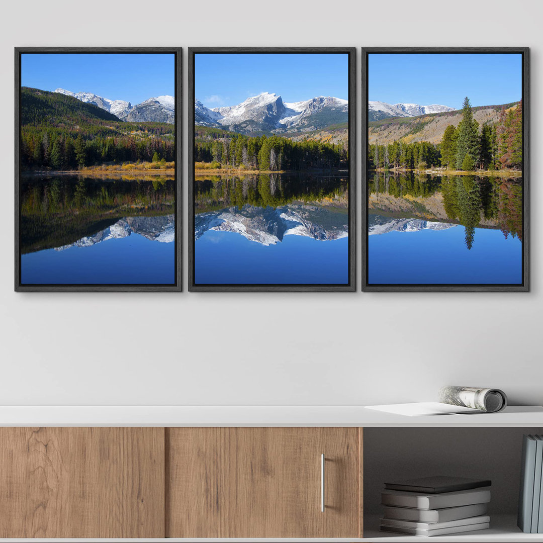 Lake River Landscape " Sprague Lake Rocky Mountain " 3 - Pieces IDEA4WALL Overall 