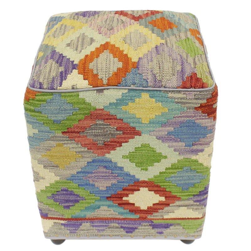 Repose-pieds standard carré de 15 po de largeur Aprea, Blue/Red/Rust/Beige/Dark Purple Wool