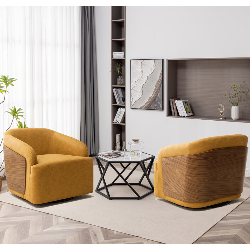 Fauteuil demi-tonneau rotatif en simili cuir Andretta, Jaune