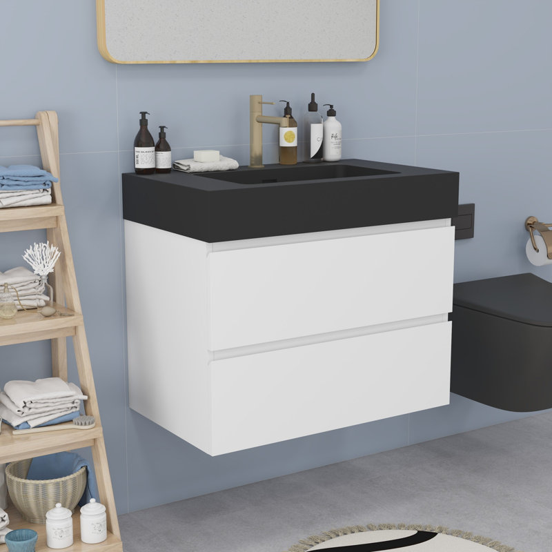Meuble-lavabo moderne avec lavabo, Blanc, Noir