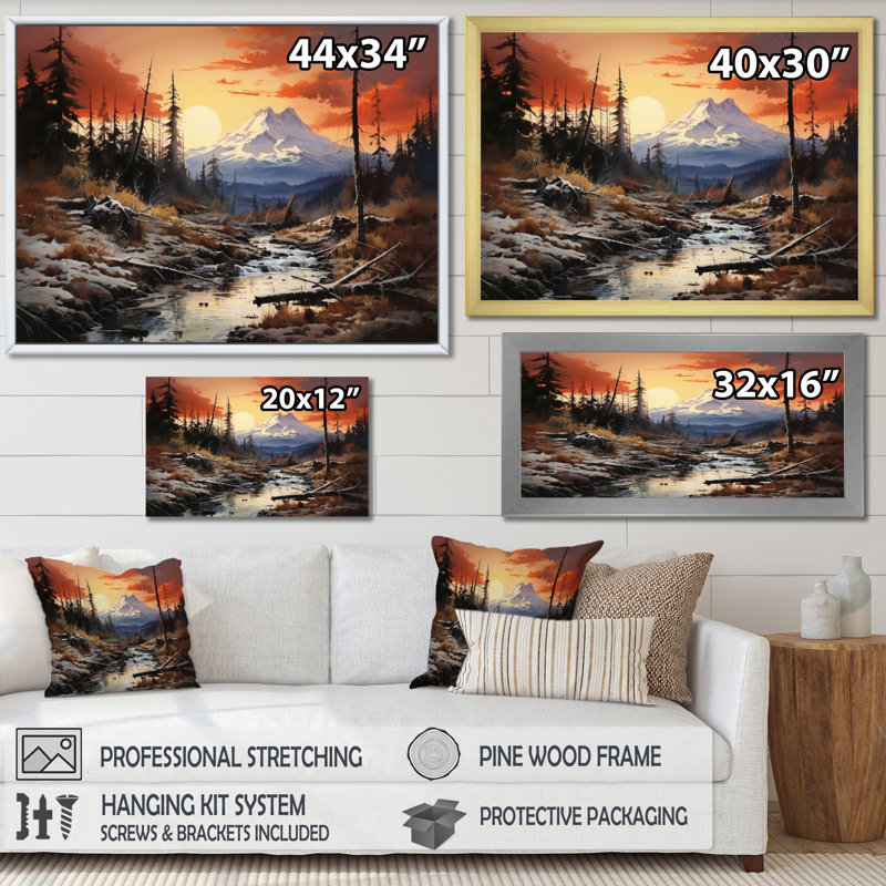Bernadin Orange Brown Mountains Sunset Ascent, reproduction d'art sur toile, H 12 po x l 20 po, Toile tendue