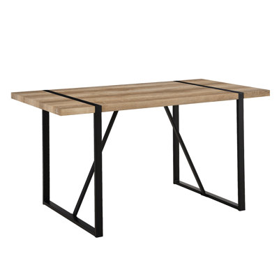 Dining Table Modern Rustic Industrial Rectangular MDF For 4-6 Person, With 1.5" Thick Engineered Wood Tabletop And Metal Legs