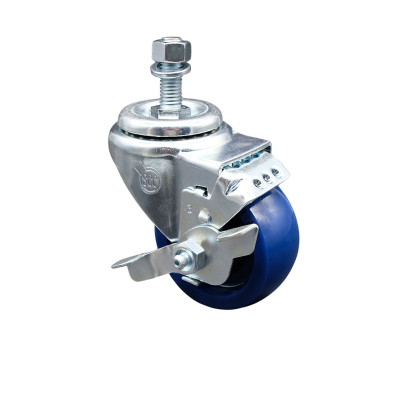 3.5 Inch SS Solid Polyurethane Swivel ½ Inch Threaded Stem Caster with Brake SCC