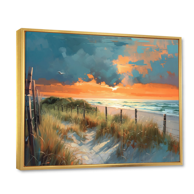 " Pathway To Beach Sunset ", 16" H x 32" W x 1" D, Gold Floater Framed