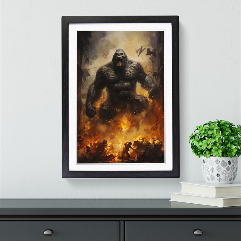King Kong Symbolism - Single Picture Frame Print on Wood, 64cm H x 46cm W, Black Framed