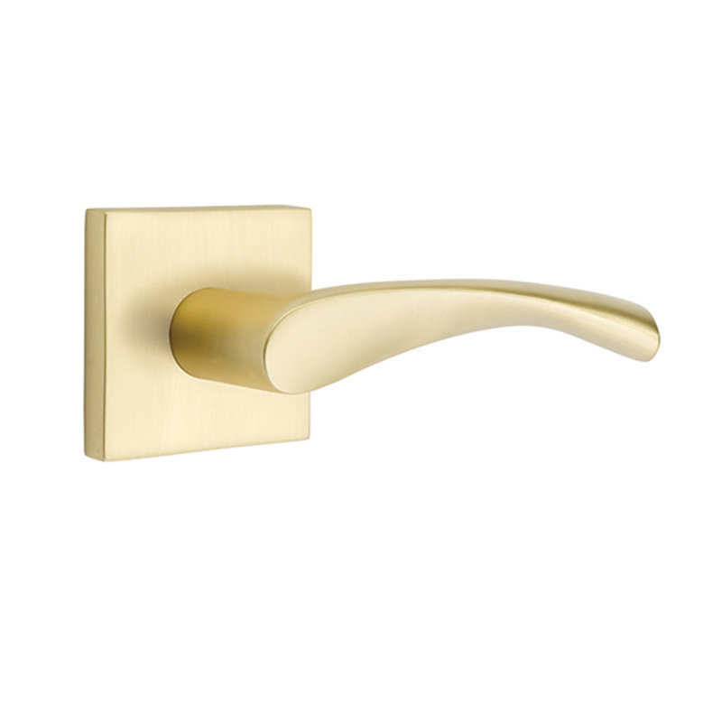 Triton Wave/Drop Passage (Hall & Closet) Door Lever with Square Rosette, Satin Brass, Right