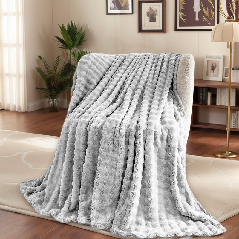 Jeté luxueux en fausse fourrure de lapin, Gris, Jeté