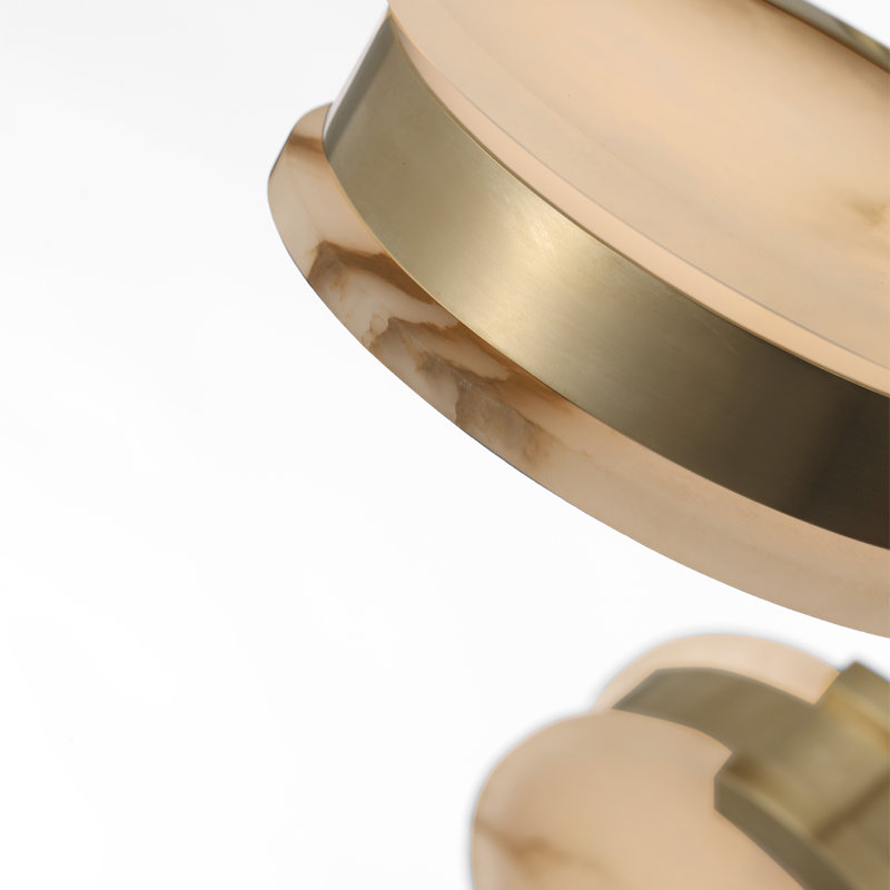Kelly Wearstler Melange 25" Multi-Positional Semi-Flush Chandelier in Bronze with Alabaster, Antique-Burnished Brass