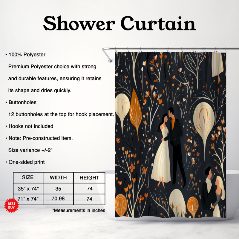 Rideau de douche romantique romantique, H 74 po x l 71 po