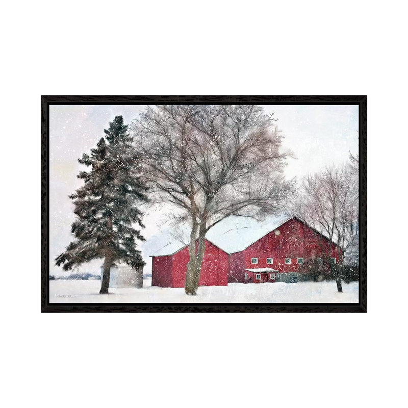 Snowy Barn by Bluebird Barn - Print on Canvas, 66.04 cm H x 45.72 cm W, Black Framed