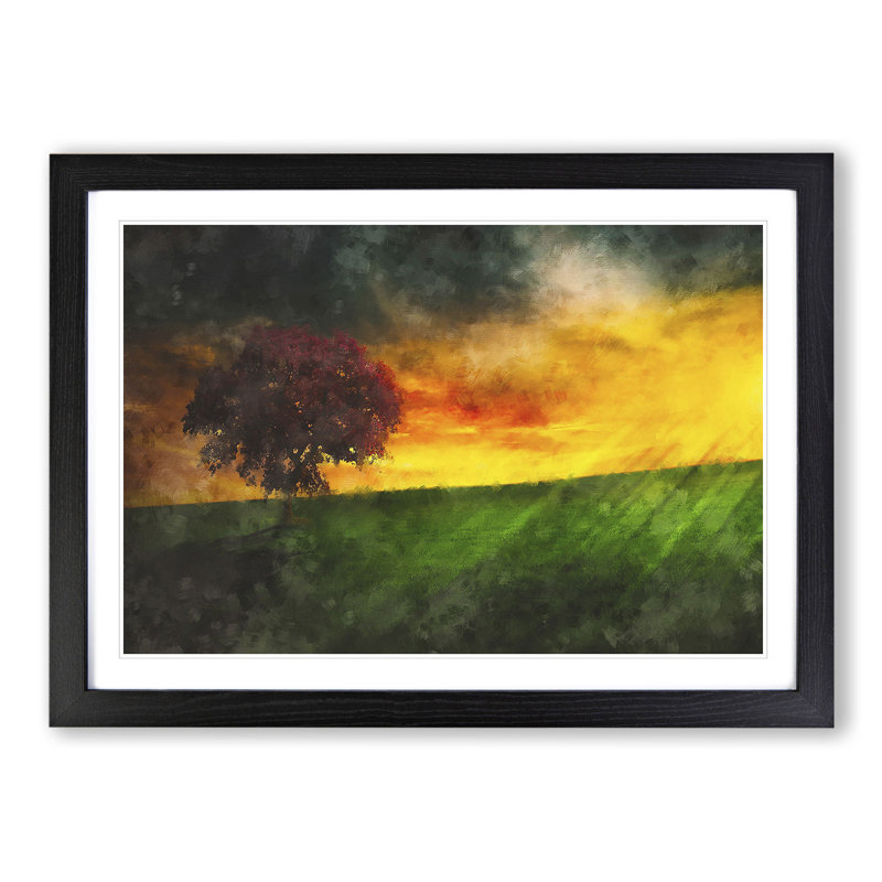 Tree at Sunset Vol.6 - Picture Frame Graphic Art, 27cm H x 36cm W x 2cm D, Black