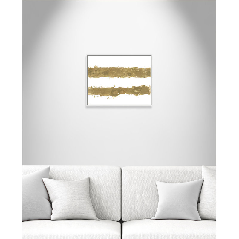 Rayures dorées - cadre flottant, reproduction d'art sur toile, H 22 po x l 28 po x P 2 po, Cadre blanc