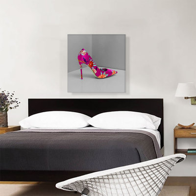 «Pink Modern High Heels Shoe Stiletto Flower Motif», reproduction de photo sur toile tendue