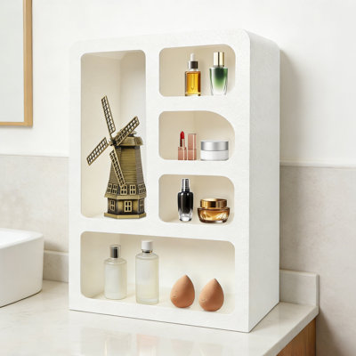 White 5-Compartment Storage Cabinet 2-in-1 Wall Mounted & Freestanding Display Shelf Modern Wall Hanging Organizer for Bedroom Living Room Study Room Decor