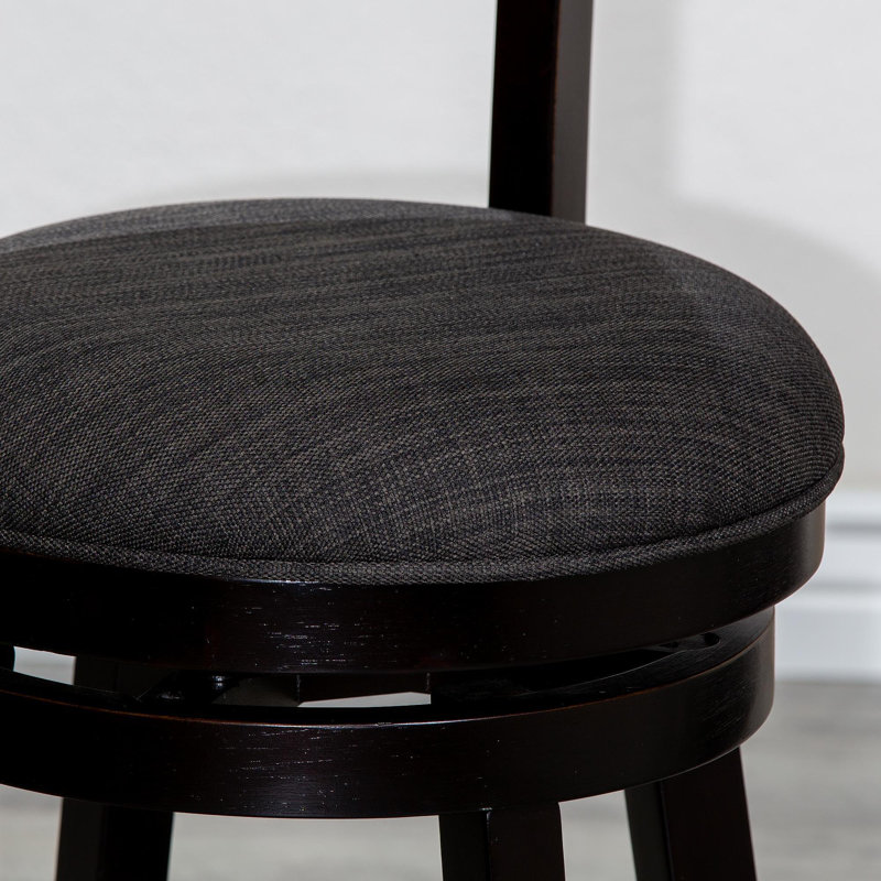 Tabouret pivotant à lattes de 30 po de hauteur de bar, finition espresso, siège en tissu gris anthracite, Espresso