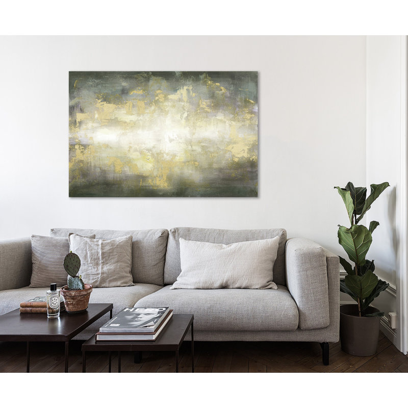 "Sunrise Abstract: Gray & Gold", toile tendue par Mercer41, H 32 po x l 48 po x P 1,5 po