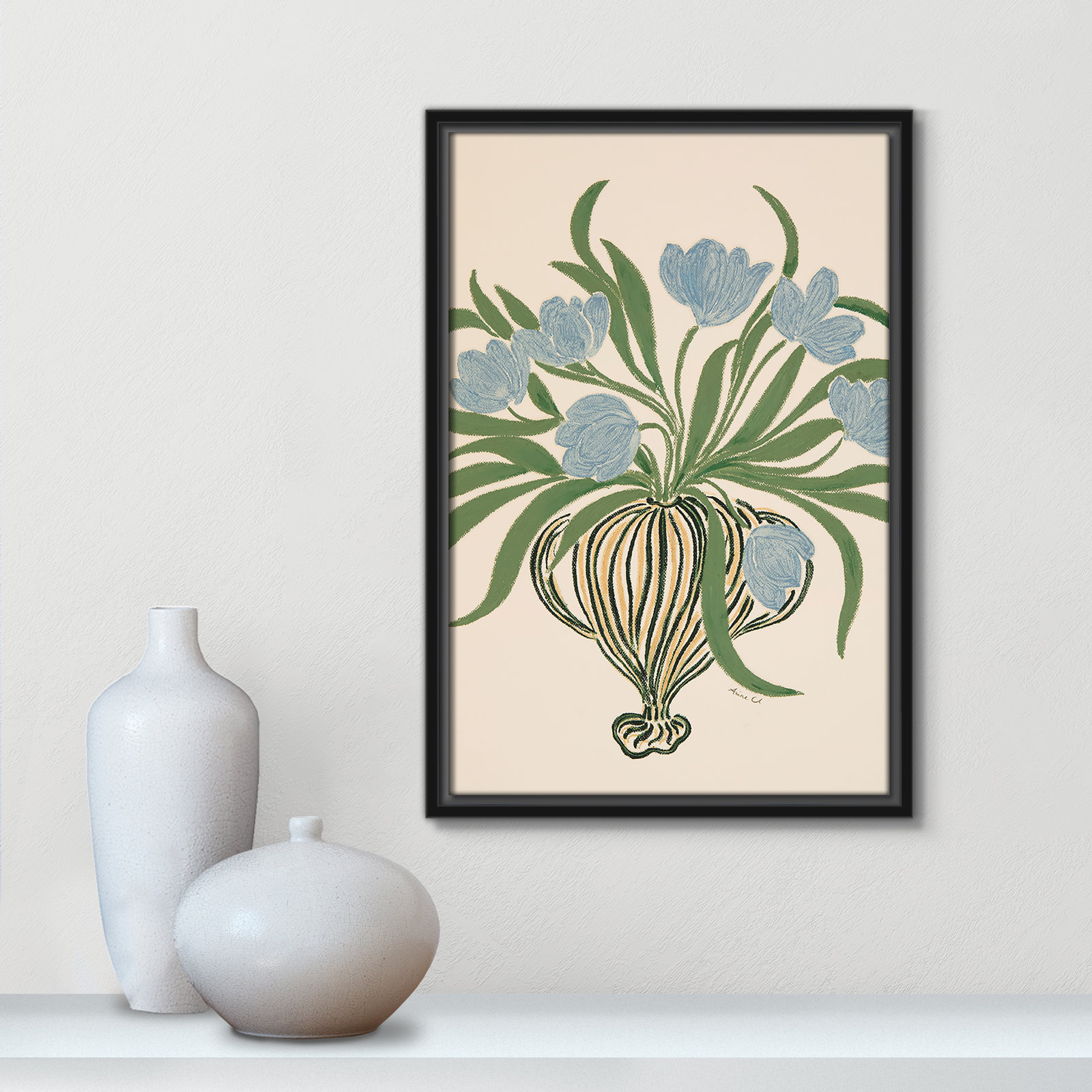 Colette "La Poire Blue Tulips" Print, 19.5" H x 13.5" W, Black