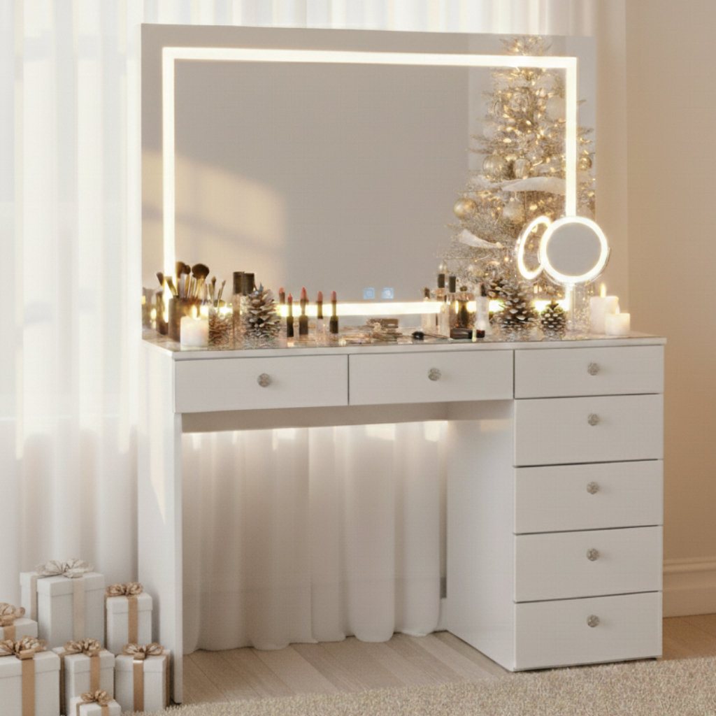 Brielle Premium Makeup Vanity With Bluetooth Speakers And Full LED Mirror Boahaus LLC