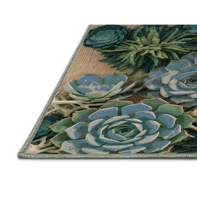  Tapis bord de mer lavable succulentes, Rectangulaire 8 pi x 12 pi