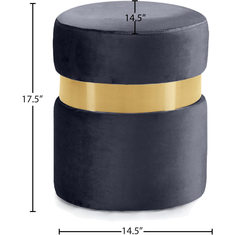 Hailey 14.5" Wide Velvet Round Cocktail Ottoman, Gold, Grey Velvet