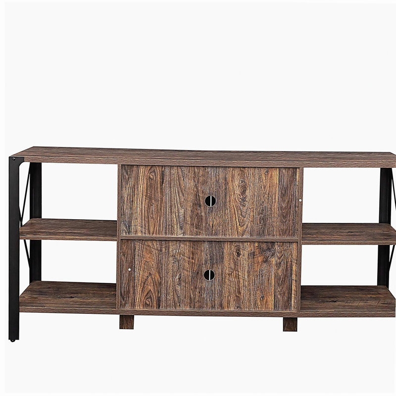 Meuble télé de style rustique pour téléviseurs de 80 pouces, tablettes ouvertes modernes en bois et en métal, convenant aux salons