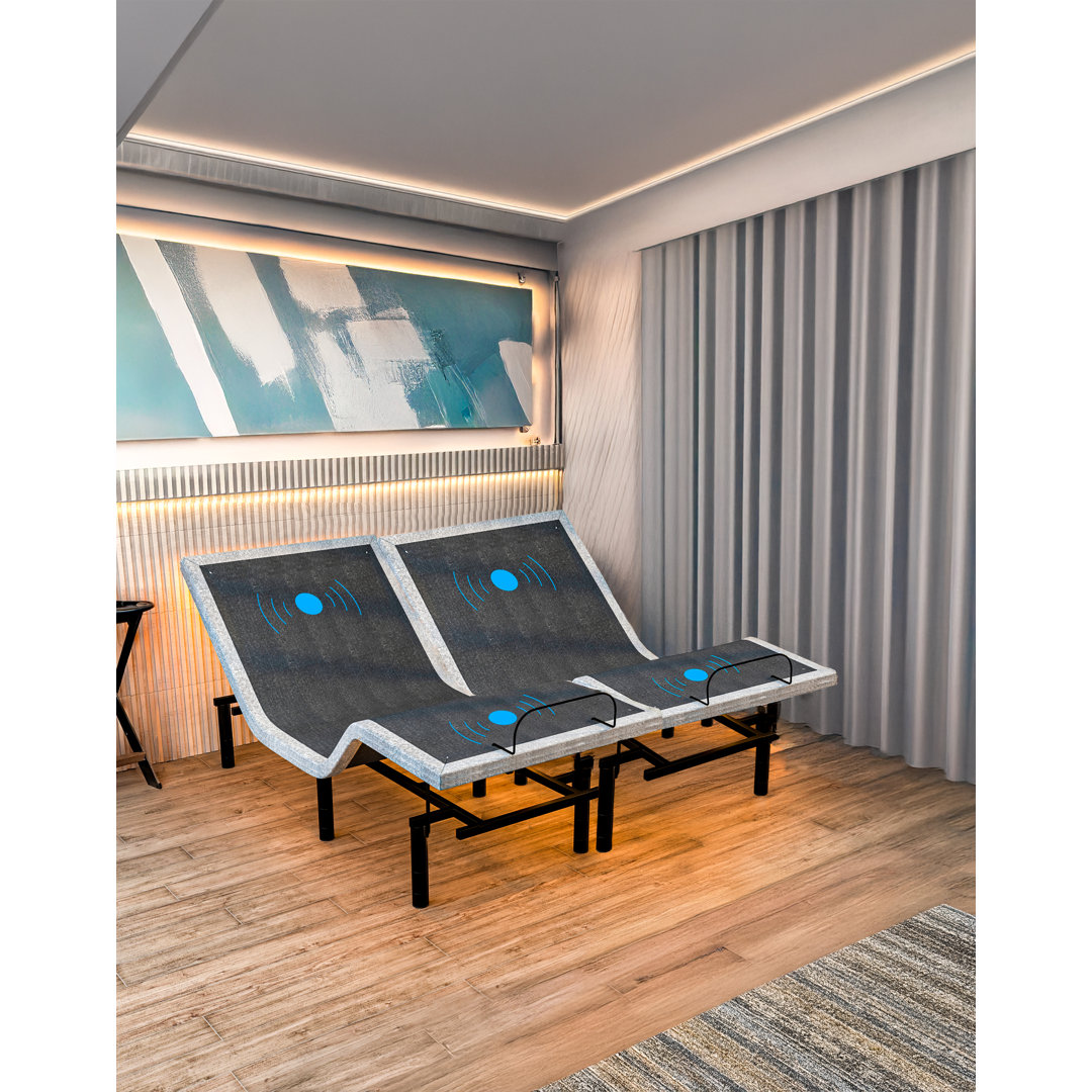 Renanim Adjustable Split King Massage Bed Frame Only, USB, Underbed Light, Wireless Remote & App Control Zero Gravity Bed (Set of 2) Alwyn Home