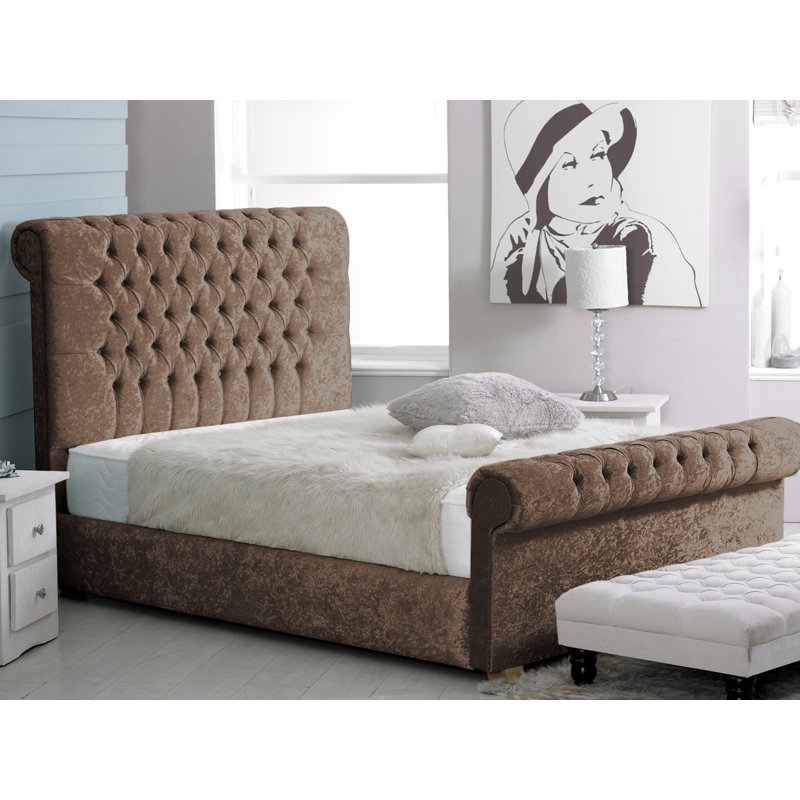 Coraline Upholstered Bed, Single (3'), Truffle Crush Velvet