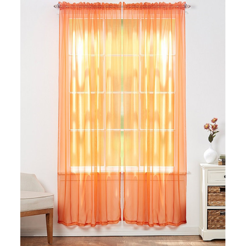 Ensemble de rideaux transparents unis avec passe-tringle, Orange