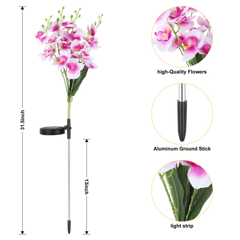 Solar Phalaenopsis Garden Outdoor Waterproof Decorative Lights, White/Pink