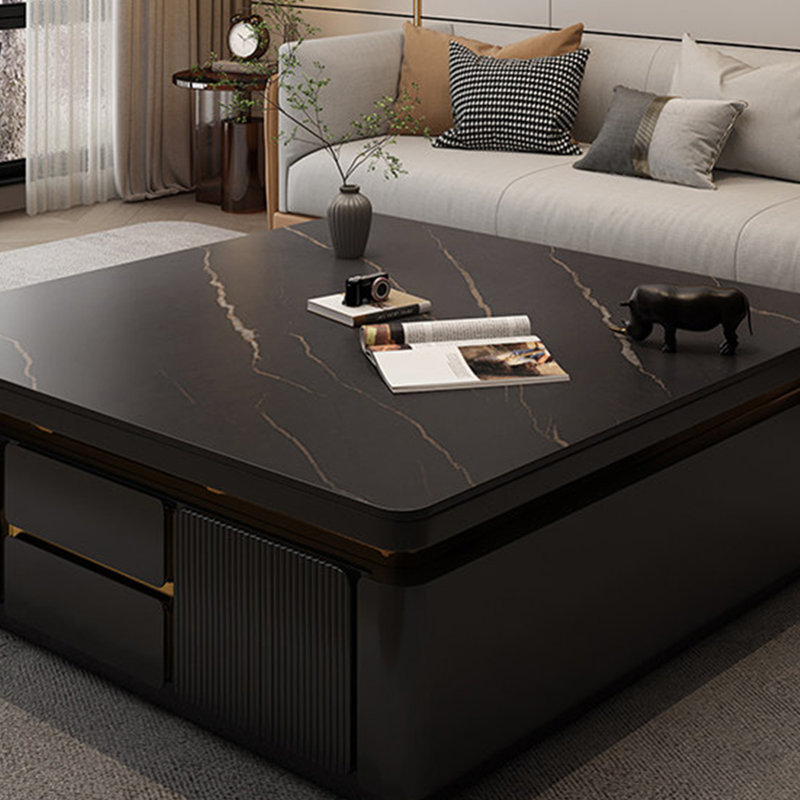 Table basse moderne en pierre, H 18,1 po x l 43,3 po x P 43,3 po, Noir