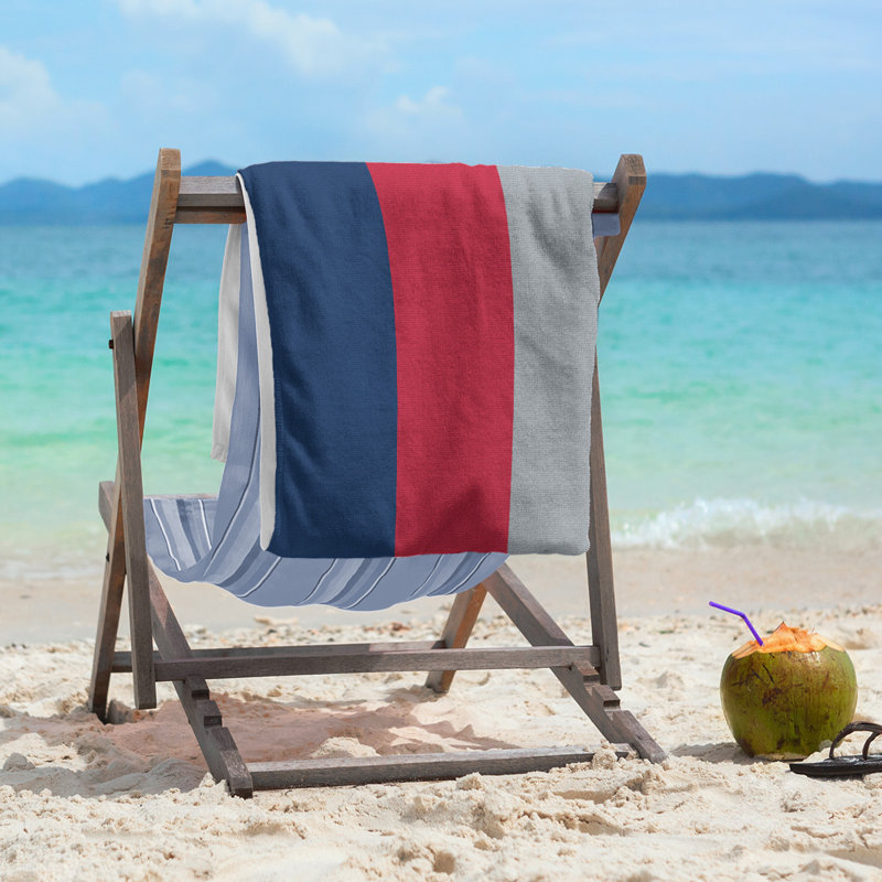 Columbus Lightweight Beach Towel, Blue/Red/Flat Silver, Microfiber