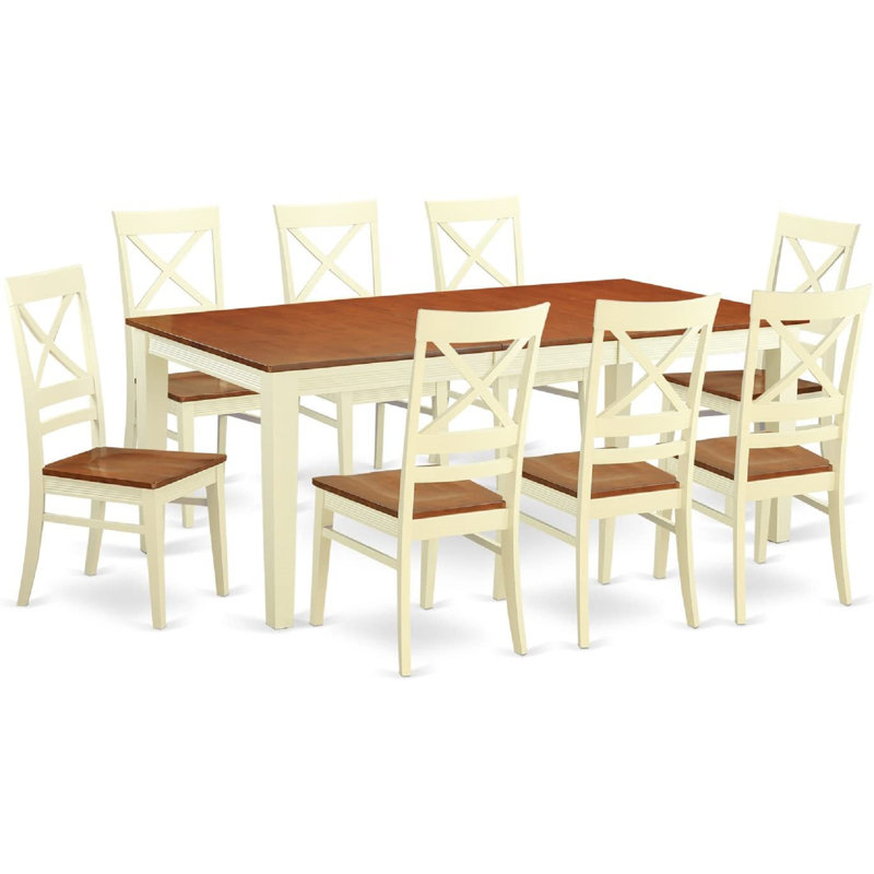 Ensemble de table de salle à manger 9 pièces comprenant une table de salle à manger rectangulaire avec feuille papillon et 8 chaises de salle à manger, babeurre et cerise
