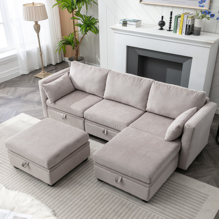Calkins Modular Couch Sofa Storage Seats & Double Storage Ottomans