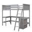 Grey Twin Size Loft Bed With Work Area And Storage Shelves, Save Space Maximize Functionality, Plywood Construction, No Foundation Required Study Area, Function, Comfortable Rest