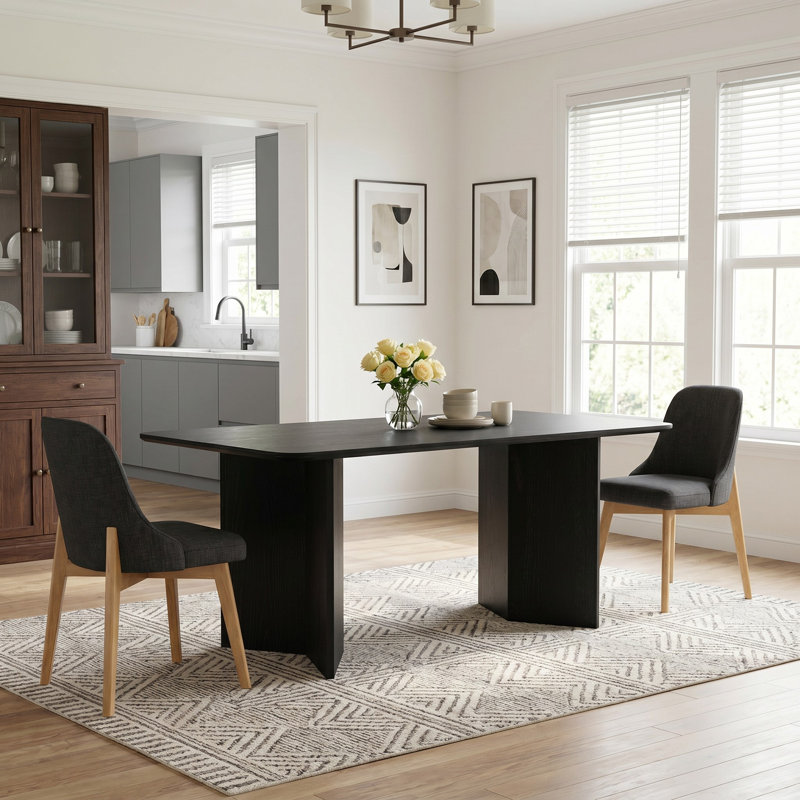 Ensemble de table de salle à manger rectangulaire 67 po avec 2 chaises rembourrées 3 pièces, 3 Pieces: Table, 2 Chairs, Black